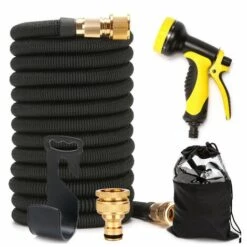 LITZEE Tuyau D'arrosage Flexible De 5 M (50 TF), Tuyau D'eau Flexible Polyvalent, Connecteur En Laiton Sans Usure Et Pommeau De Douche En Métal Adaptateur 3/4 Pour Jardins