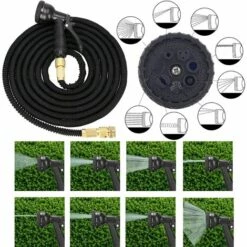 RHAFAYRE Tuyau D'Arrosage Flexible, Crochet De Tuyau, 8 Fonctions, 2 Raccords De 3/4", Tuyau Flexible Pour Arrosage Des Plantes,Lavage De Voiture, Piscine (7.5M) -Tuyau d'arrosage Soldes 61352429 5