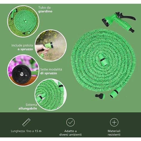 SINCèREETALI Tuyau D'arrosage Extensible Pour Jardin, Tuyau Pliable Avec Crochet, 7 Fonctions, Tuyau D'arrosage Extensible Avec 7 Jets Pour Jardinage, Extérieur 15 M. 7 SINCèREETALI Tuyau D'arrosage Extensible Pour Jardin, Tuyau Pliable Avec Crochet, 7 Fonctions, Tuyau D'arrosage Extensible Avec 7 Jets Pour Jardinage, Extérieur 15 M. – Image 5