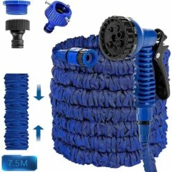 FR-LIFE BR-Vie Tuyau D’arrosage Extensible 7.5M/25FT Tuyau D'arrosage Flexible Tuyau Rétractable Raccords Avec 7 Fonction Pistolet Pour Irrigation Et Nettoyage Du Jardin (7.5m)