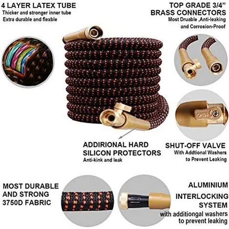 BAICCCF Tuyau D'arrosage Extensible De 15 M Amélioré, Tuyau Extensible 3750D Le Plus Solide, Tuyau D'eau Super Flexible Avec Buse En Laiton Massif De 3/4" Et Latex Durable à 4 Couches. 4 BAICCCF Tuyau D'arrosage Extensible De 15 M Amélioré, Tuyau Extensible 3750D Le Plus Solide, Tuyau D'eau Super Flexible Avec Buse En Laiton Massif De 3/4" Et Latex Durable à 4 Couches. – Image 2