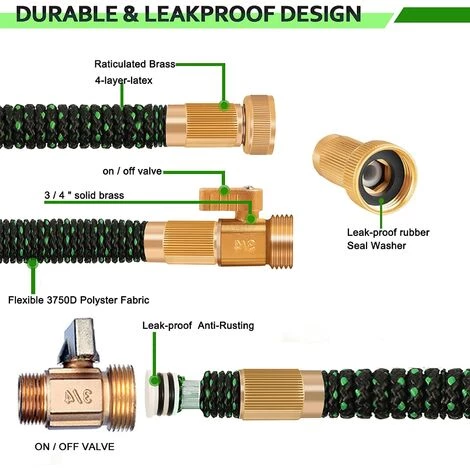 BAICCCF Tuyau D'arrosage Extensible De 22,5 M, Tuyau D'arrosage Flexible Avec Buse De Pulvérisation à 10 Fonctions Et Raccords En Laiton De 2 Cm, Latex Rétractable à 4 Couches, Tuyau D'arrosage Léger Sans Plis Pour L'arrosage Et Le Lavage 5 BAICCCF Tuyau D'arrosage Extensible De 22,5 M, Tuyau D'arrosage Flexible Avec Buse De Pulvérisation à 10 Fonctions Et Raccords En Laiton De 2 Cm, Latex Rétractable à 4 Couches, Tuyau D'arrosage Léger Sans Plis Pour L'arrosage Et Le Lavage – Image 3