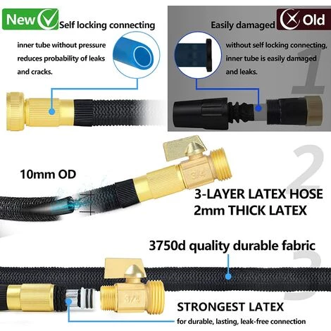 BAICCCF Tuyau D'arrosage 15 M, Tuyau D'arrosage Extensible, Extensible Avec Buse 10 Fonctions, Latex Durable 4 Couches, Raccords En Laiton Massif, Tissu Extra Résistant, Tuyau D'arrosage Léger Pour L'arrosage 5 BAICCCF Tuyau D'arrosage 15 M, Tuyau D'arrosage Extensible, Extensible Avec Buse 10 Fonctions, Latex Durable 4 Couches, Raccords En Laiton Massif, Tissu Extra Résistant, Tuyau D'arrosage Léger Pour L'arrosage – Image 3