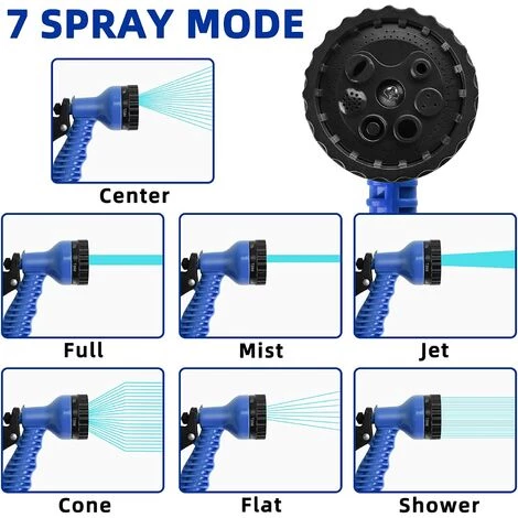 BAICCCF Tuyau D'arrosage Extensible De 30 M, Tuyau D'arrosage Portable Léger Et Flexible Avec Pulvérisateur à 7 Buses Pour Le Nettoyage De L'arrosage Du Jardinage (100FT, BLUE) 4 BAICCCF Tuyau D'arrosage Extensible De 30 M, Tuyau D'arrosage Portable Léger Et Flexible Avec Pulvérisateur à 7 Buses Pour Le Nettoyage De L'arrosage Du Jardinage (100FT, BLUE) – Image 2
