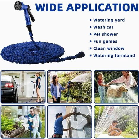 BAICCCF Tuyau D'arrosage Extensible De 30 M, Tuyau D'arrosage Portable Léger Et Flexible Avec Pulvérisateur à 7 Buses Pour Le Nettoyage De L'arrosage Du Jardinage (100FT, BLUE) 6 BAICCCF Tuyau D'arrosage Extensible De 30 M, Tuyau D'arrosage Portable Léger Et Flexible Avec Pulvérisateur à 7 Buses Pour Le Nettoyage De L'arrosage Du Jardinage (100FT, BLUE) – Image 4