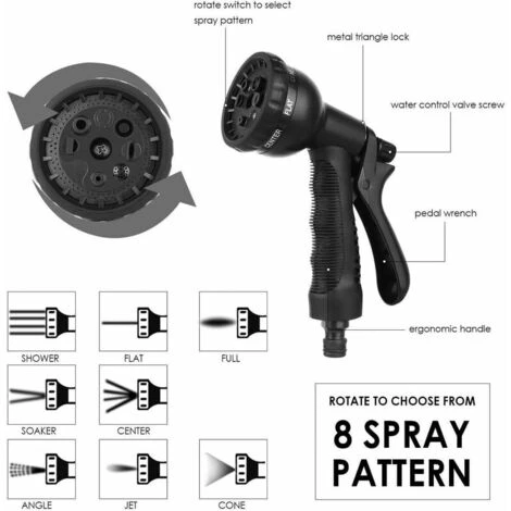 JOORRT Tuyau D'arrosage Tuyau Flexible Tuyau D'eau Tuyau Extensible à 8 Fonctions Elastique Flexible Pour Irrigation Et Nettoyage Du Jardin Noir (30m) 7 JOORRT Tuyau D'arrosage Tuyau Flexible Tuyau D'eau Tuyau Extensible à 8 Fonctions Elastique Flexible Pour Irrigation Et Nettoyage Du Jardin Noir (30m) – Image 5