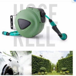 BDD Enrouleur Automatique De Tuyau D'arrosage - Tuyau PVC De 20 M, Tuyau De Raccordement De 2 M - Enrouleur Automatique Mural - Accessoires De Jardin - Vert