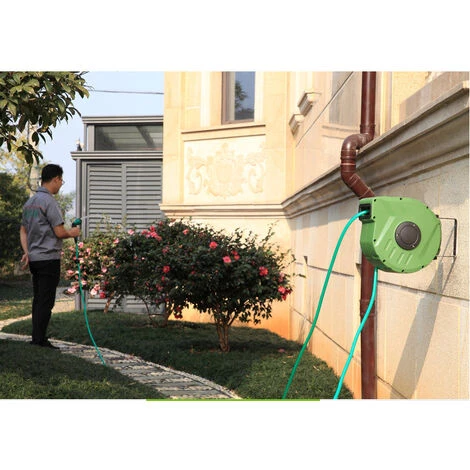 BDD Enrouleur Automatique De Tuyau D'arrosage - Tuyau PVC De 20 M, Tuyau De Raccordement De 2 M - Enrouleur Automatique Mural - Accessoires De Jardin - Vert 4 BDD Enrouleur Automatique De Tuyau D'arrosage - Tuyau PVC De 20 M, Tuyau De Raccordement De 2 M - Enrouleur Automatique Mural - Accessoires De Jardin - Vert – Image 2