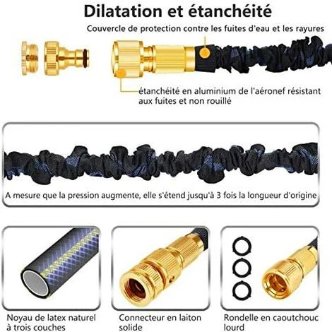 OSQI Tuyau D'arrosage Extensible, Tuyau Rétractable 8 Types De Pistolets à Eau/support De Tuyau/sac De Rangement, Pour Pelouse, Arrosage De Fleurs/etc. (Noir, 50FT) 4 OSQI Tuyau D'arrosage Extensible, Tuyau Rétractable 8 Types De Pistolets à Eau/support De Tuyau/sac De Rangement, Pour Pelouse, Arrosage De Fleurs/etc. (Noir, 50FT) – Image 2