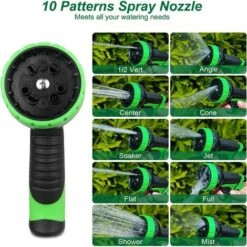 OSQI Tuyau D'arrosage Extensible De 15 M, Tuyau D'arrosage Avec Support Et Raccords De Tuyau D'arrosage Rétractables Pour Pistolet Pulvérisateur à 10 Fonctions, Irrigation Et Nettoyage De Jardin (50 Pieds, Noir Vert) -Tuyau d'arrosage Soldes 65502686 4