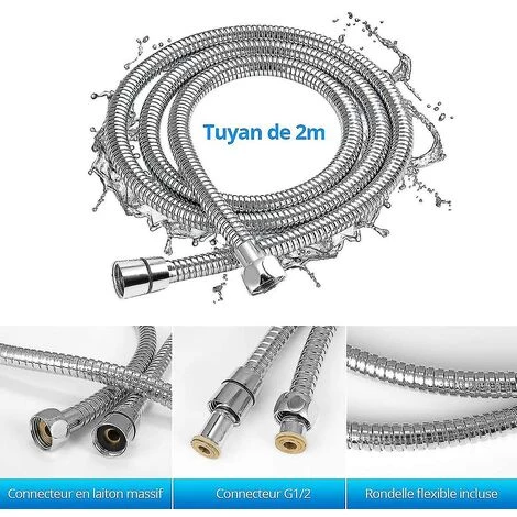 BAICCCF Dévidoir Mural Flexible De Douche 2m, Chrome Flexible Universel Flexible De Douche Extensible En Acier Inoxydable Anti-explosion 4 BAICCCF Dévidoir Mural Flexible De Douche 2m, Chrome Flexible Universel Flexible De Douche Extensible En Acier Inoxydable Anti-explosion – Image 2