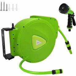 UISEBRT Enrouleur De Tuyau 20 + 2 M Avec Douchette - Support Mural - Pivotant à 180° - Pour Jardin, Irrigation, Lavage De Voiture - Vert