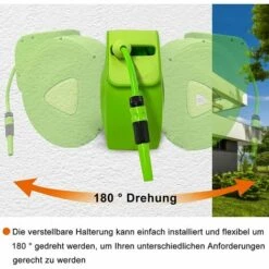 UISEBRT Enrouleur De Tuyau 20 + 2 M Avec Douchette - Support Mural - Pivotant à 180° - Pour Jardin, Irrigation, Lavage De Voiture - Vert -Tuyau d'arrosage Soldes 65671769 3