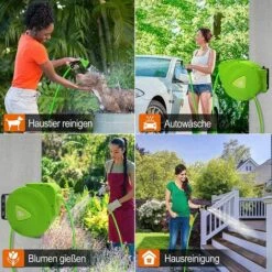 UISEBRT Enrouleur De Tuyau 20 + 2 M Avec Douchette - Support Mural - Pivotant à 180° - Pour Jardin, Irrigation, Lavage De Voiture - Vert -Tuyau d'arrosage Soldes 65671769 5