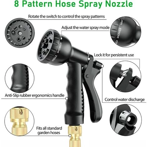 WAVE Tuyau D'arrosage Extensible à 8 Fonctions, Tuyau Flexible Et Léger, Pour Irrigation, Nettoyage Du Jardin, Laver La Voiture, Arroser, Baigner Animal, Tuyau D'arrosage Avec Sac De Rangement (15M/50FT) 4 WAVE Tuyau D'arrosage Extensible à 8 Fonctions, Tuyau Flexible Et Léger, Pour Irrigation, Nettoyage Du Jardin, Laver La Voiture, Arroser, Baigner Animal, Tuyau D'arrosage Avec Sac De Rangement (15M/50FT) – Image 2