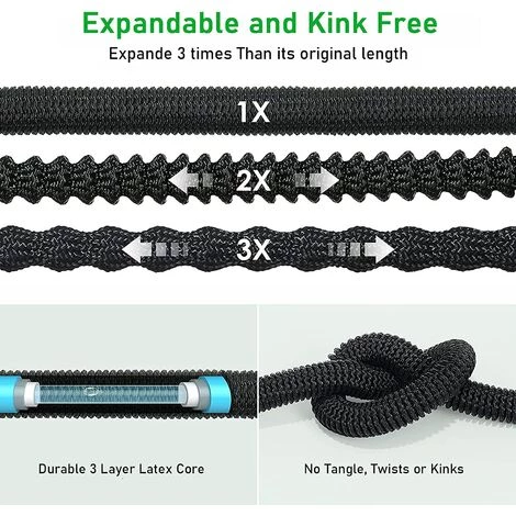 WAVE Tuyau D'arrosage Extensible à 8 Fonctions, Tuyau Flexible Et Léger, Pour Irrigation, Nettoyage Du Jardin, Laver La Voiture, Arroser, Baigner Animal, Tuyau D'arrosage Avec Sac De Rangement (15M/50FT) 5 WAVE Tuyau D'arrosage Extensible à 8 Fonctions, Tuyau Flexible Et Léger, Pour Irrigation, Nettoyage Du Jardin, Laver La Voiture, Arroser, Baigner Animal, Tuyau D'arrosage Avec Sac De Rangement (15M/50FT) – Image 3