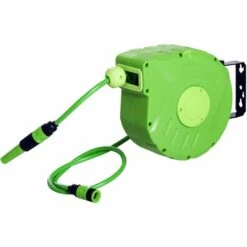 Outsunny Dévidoir Mural Enrouleur Automatique Pivotant 180° Tuyau 10 + 1 M Avec Lance Arrosage Support Mural Intégré Vert