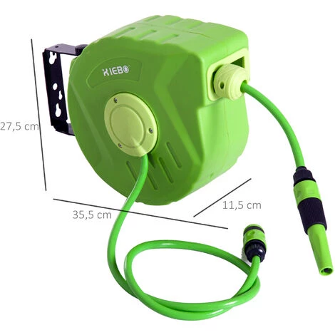Outsunny Dévidoir Mural Enrouleur Automatique Pivotant 180° Tuyau 10 + 1 M Avec Lance Arrosage Support Mural Intégré Vert 5 Outsunny Dévidoir Mural Enrouleur Automatique Pivotant 180° Tuyau 10 + 1 M Avec Lance Arrosage Support Mural Intégré Vert – Image 3