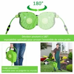 Outsunny Dévidoir Mural Enrouleur Automatique Pivotant 180° Tuyau 10 + 1 M Avec Lance Arrosage Support Mural Intégré Vert 10 Outsunny Dévidoir Mural Enrouleur Automatique Pivotant 180° Tuyau 10 + 1 M Avec Lance Arrosage Support Mural Intégré Vert -Tuyau d'arrosage Soldes 7443057 4
